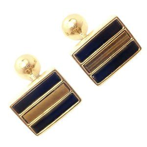 Rare Vintage Tiffany & Co. 18k Yellow Gold Classic Onyx Tiger Eye Cufflinks